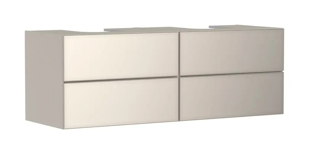 Waschtischunterschrank in Sandbeige Mattschicht mit 4 Schubladen, geeignet für Aufsatzwaschtische. Produkt von Hansgrohe, funktional und schlicht im Design.